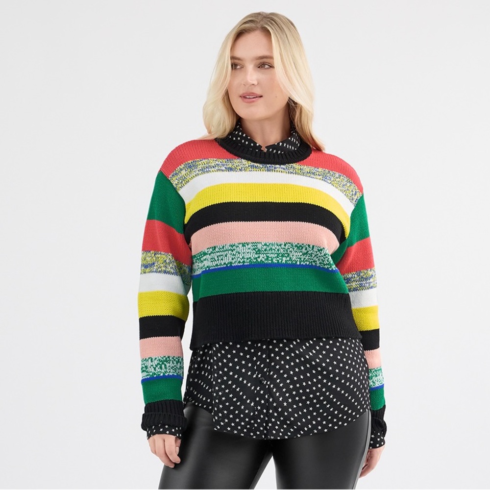 NWT Cabi 4659 STRIPED CREWNECK PULLOVER SWEATER Pop Crop Pullover Size M